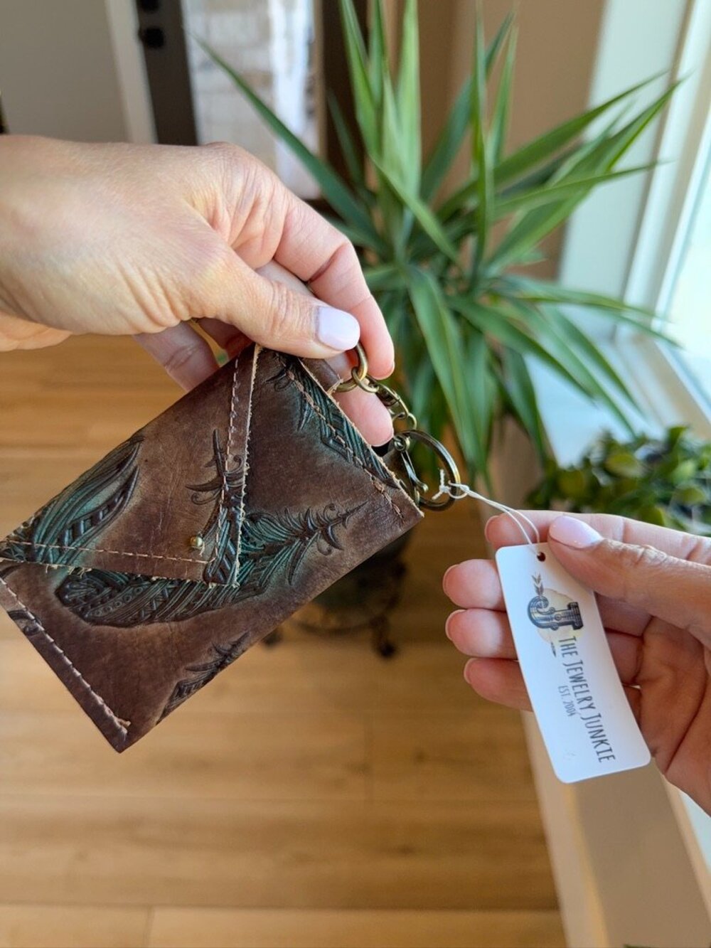 π 2/$20 Embossed Leather Bundle - 2 Keychains and Earrings - Picture 6 of 9